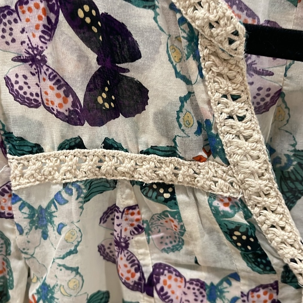 Anthropologie Maeve Abella Pintuck Butterfly Cotton Shirt Blouse Sz 2  XS - Picture 10 of 16